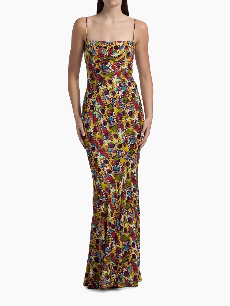 Saloni Renee Long Dress Multi-Color Printed Slip Maxi Dress